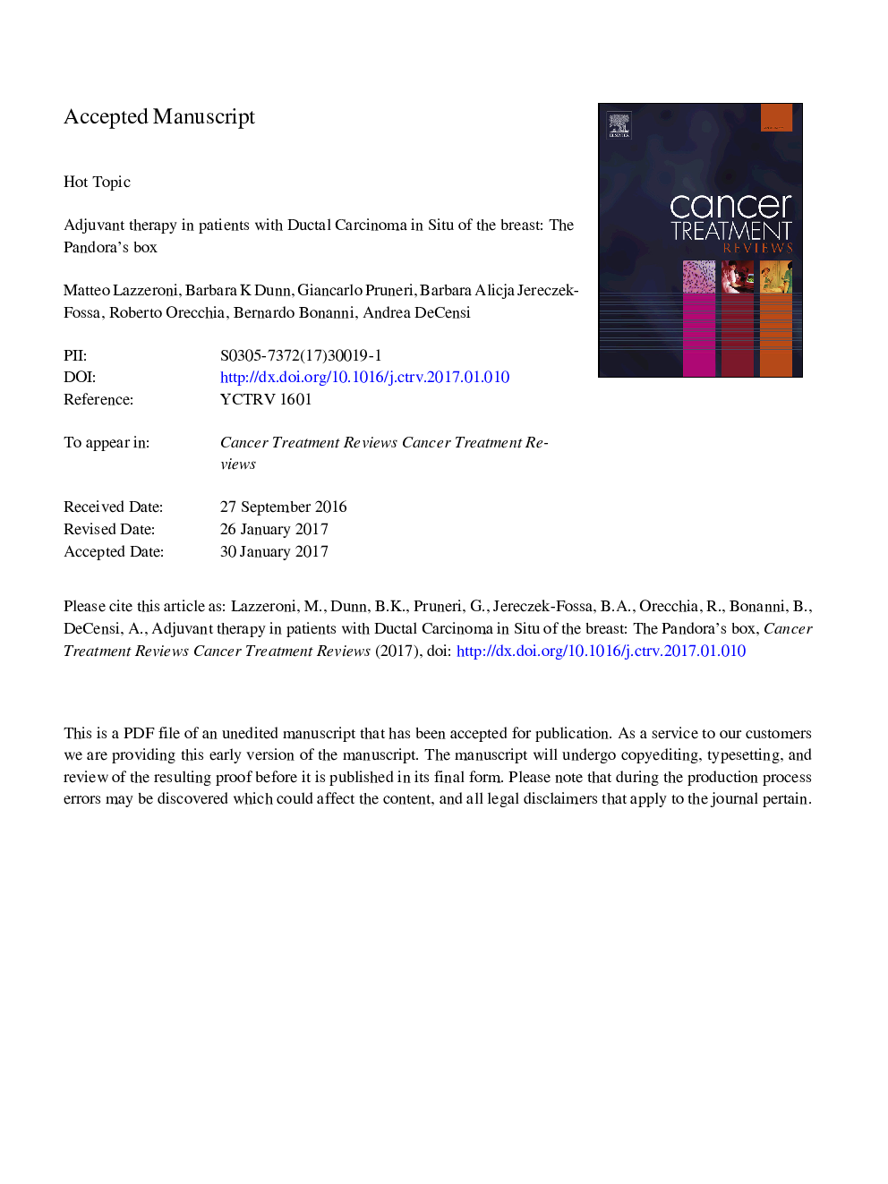 Adjuvant therapy in patients with ductal carcinoma in situ of the breast: The Pandora's box