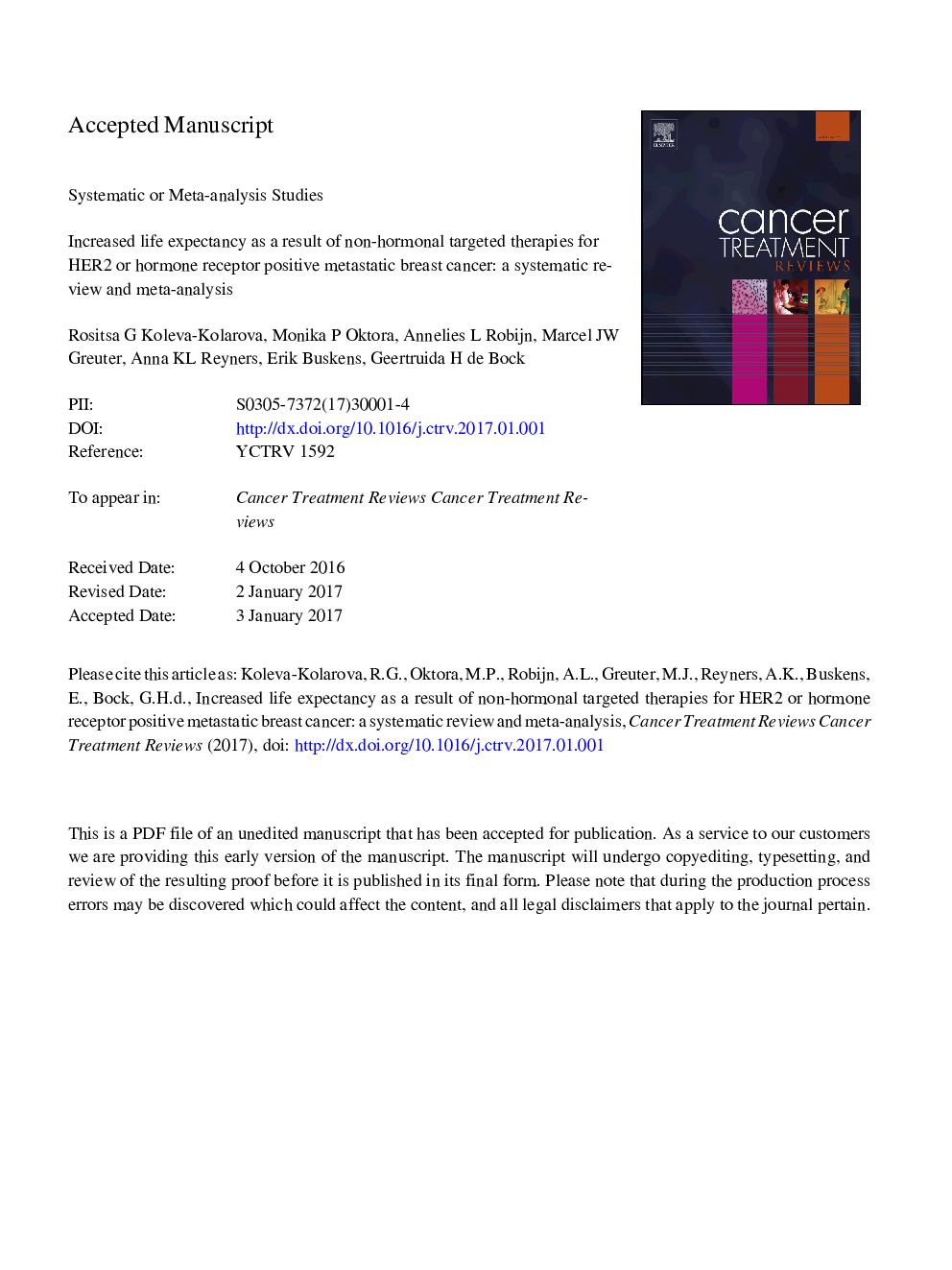 Increased life expectancy as a result of non-hormonal targeted therapies for HER2 or hormone receptor positive metastatic breast cancer: A systematic review and meta-analysis