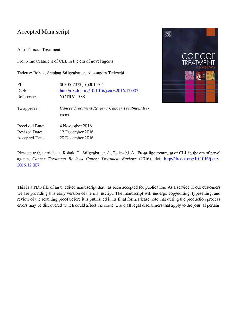 Front-line treatment of CLL in the era of novel agents