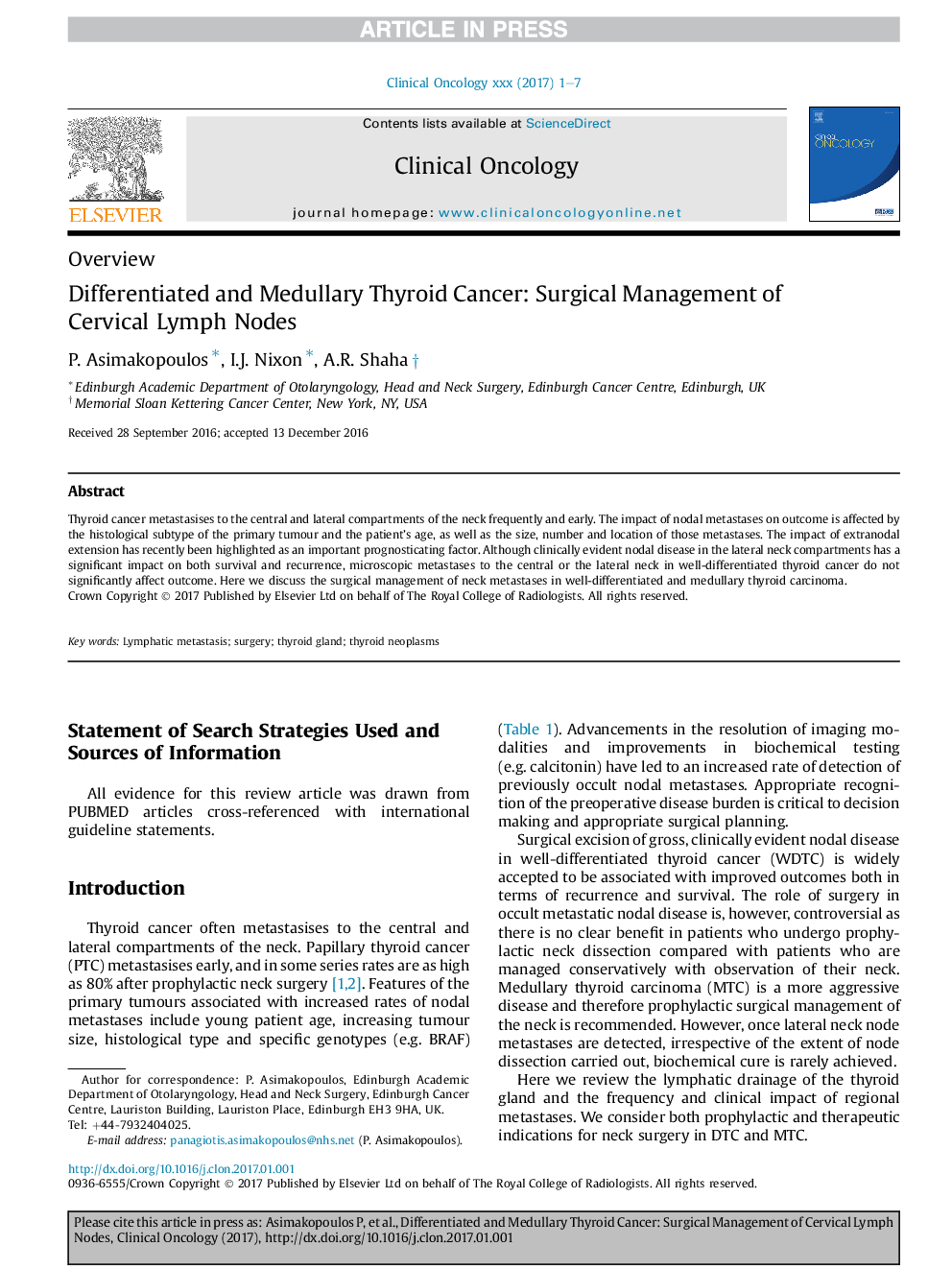 Differentiated and Medullary Thyroid Cancer: Surgical Management of Cervical Lymph Nodes