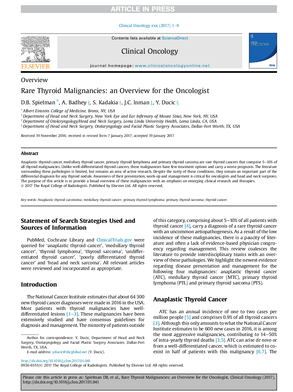 Rare Thyroid Malignancies: an Overview for the Oncologist