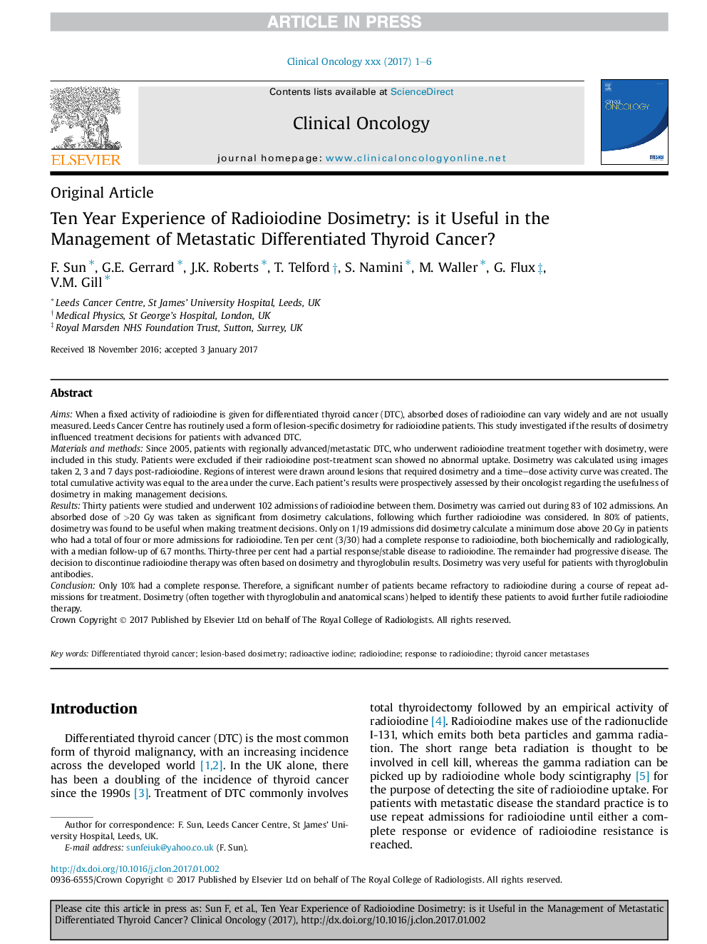 Ten Year Experience of Radioiodine Dosimetry: is it Useful in the Management of Metastatic Differentiated Thyroid Cancer?