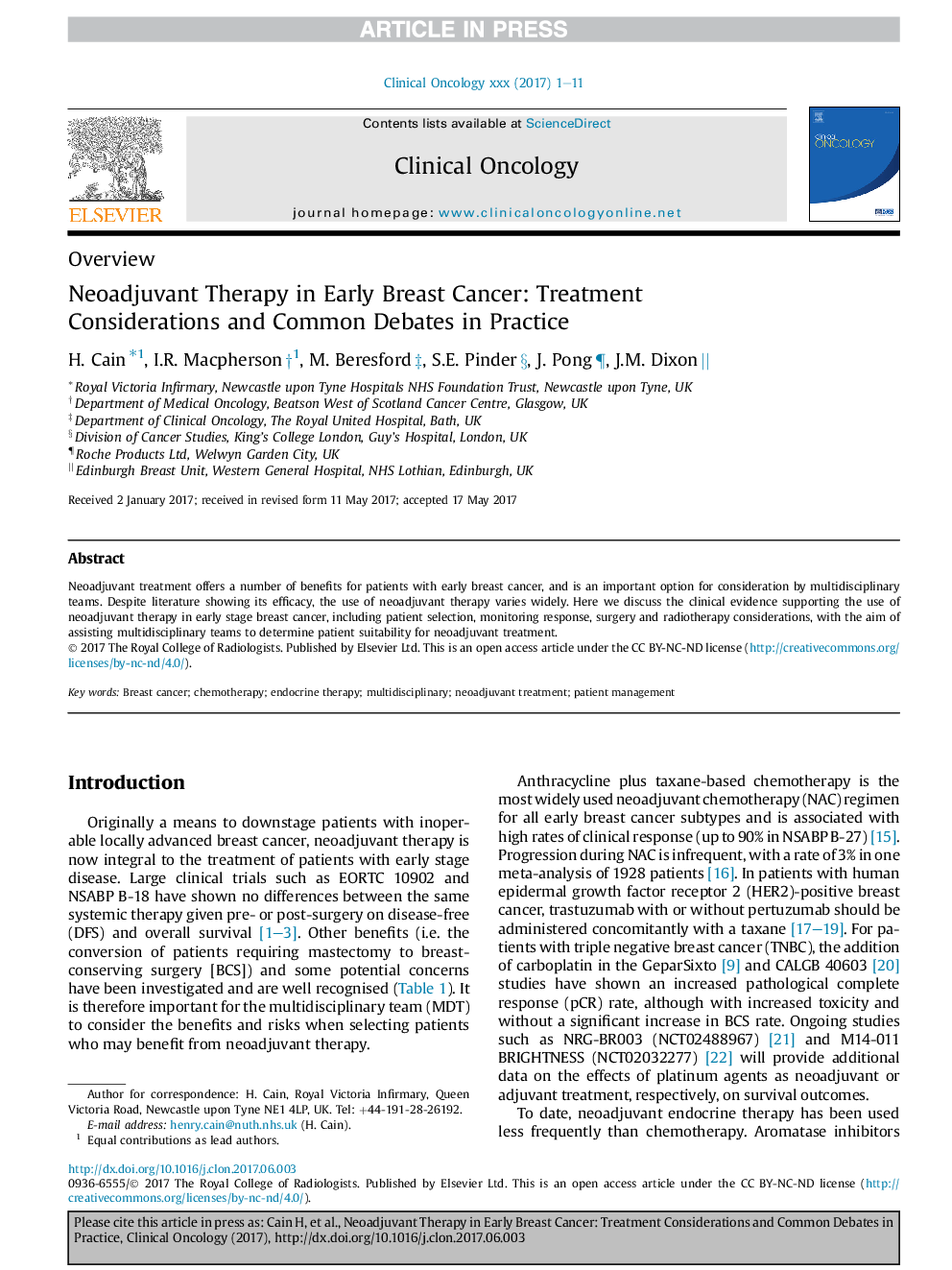 Neoadjuvant Therapy in Early Breast Cancer: Treatment Considerations and Common Debates in Practice