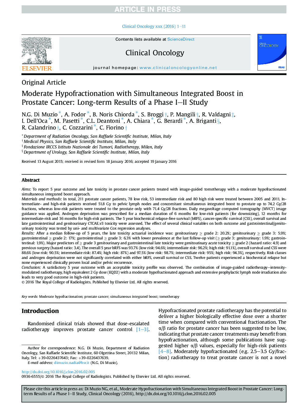 Moderate Hypofractionation with Simultaneous Integrated Boost in Prostate Cancer: Long-term Results of a Phase I-II Study