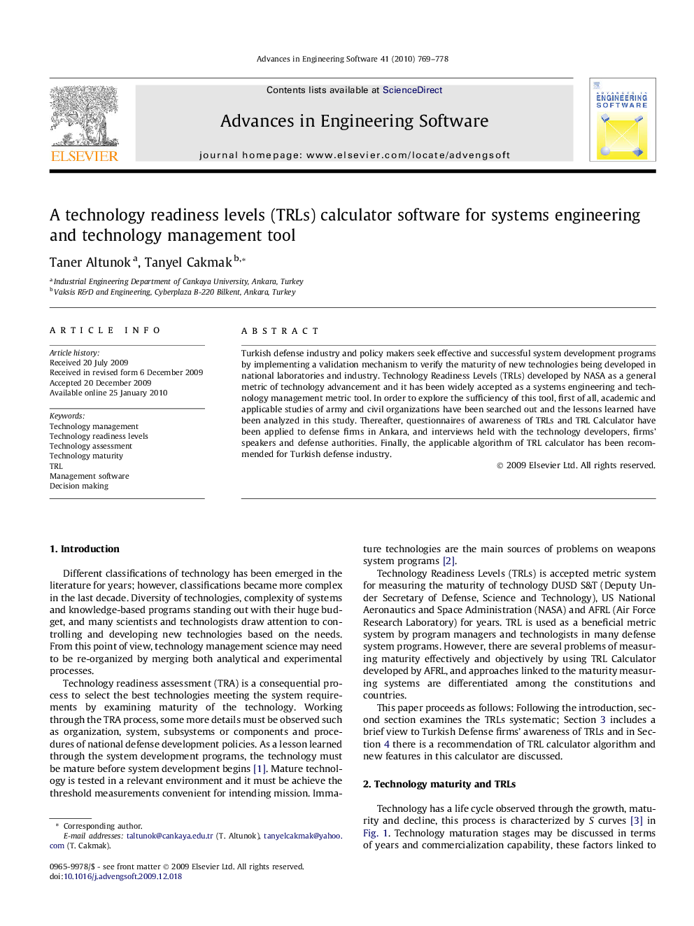 A technology readiness levels (TRLs) calculator software for systems engineering and technology management tool