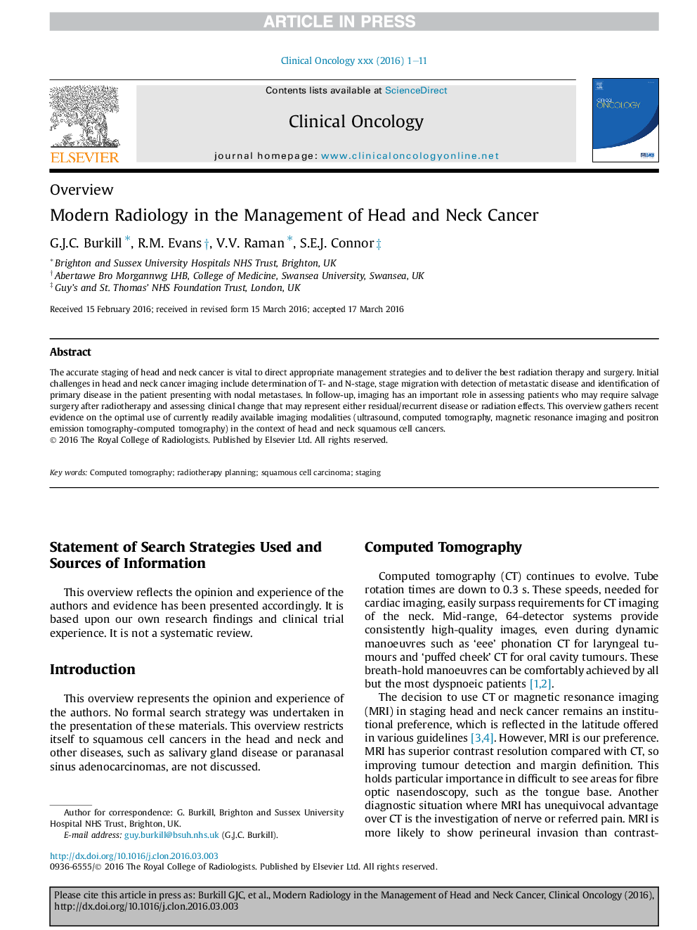 Modern Radiology in the Management of Head and Neck Cancer