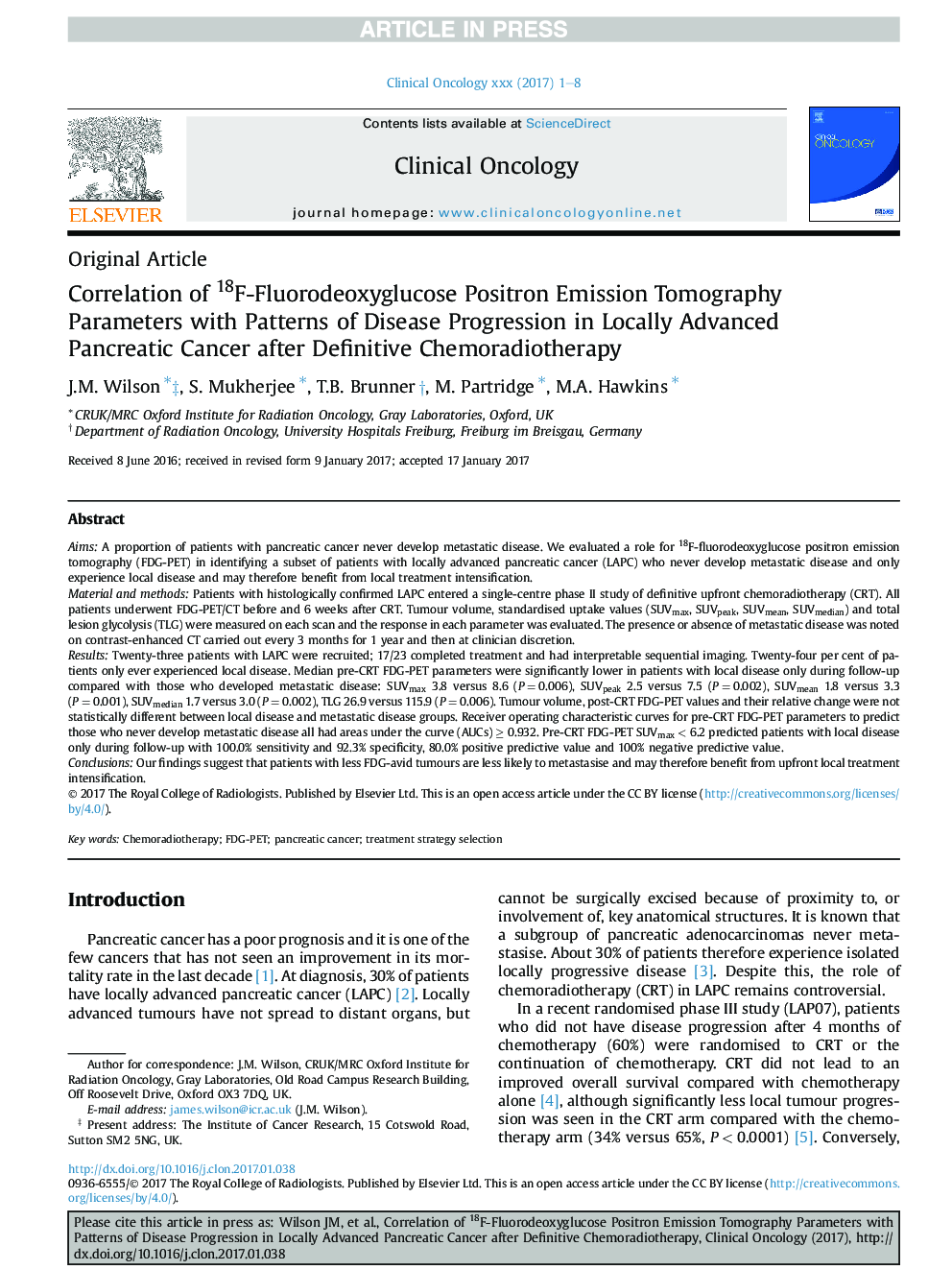 Correlation of 18F-Fluorodeoxyglucose Positron Emission Tomography Parameters with Patterns of Disease Progression in Locally Advanced Pancreatic Cancer after Definitive Chemoradiotherapy