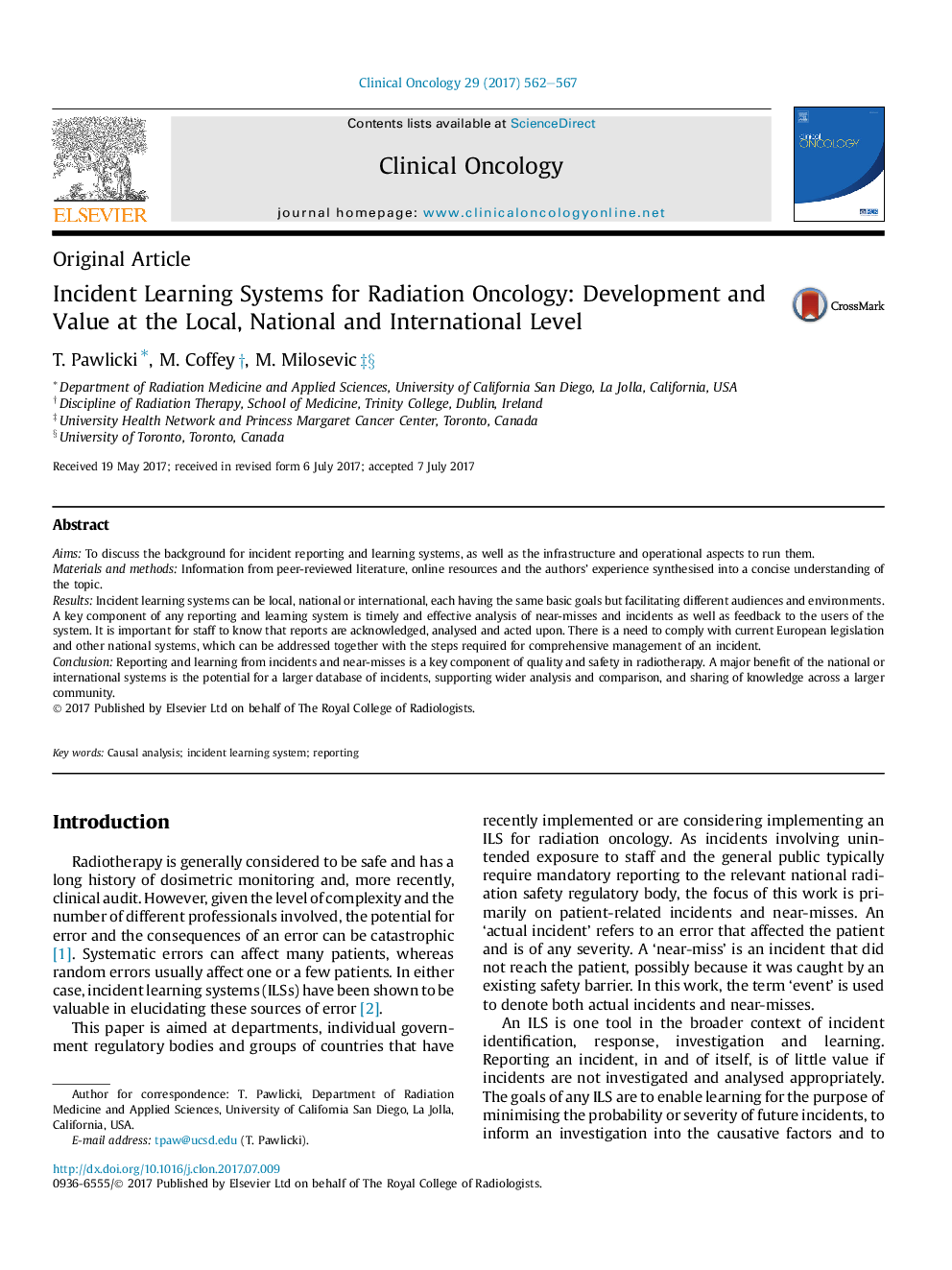 Incident Learning Systems for Radiation Oncology: Development and Value at the Local, National and International Level