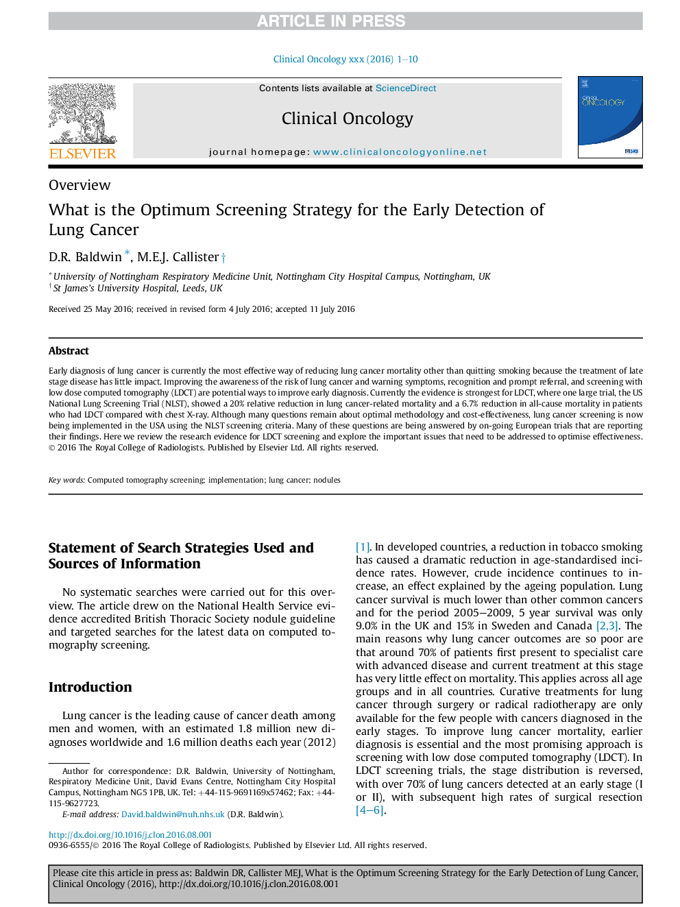 What is the Optimum Screening Strategy for the Early Detection of Lung Cancer