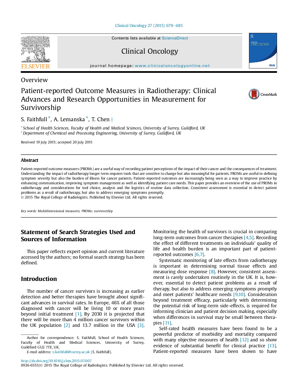 Patient-reported Outcome Measures in Radiotherapy: Clinical Advances and Research Opportunities in Measurement for Survivorship