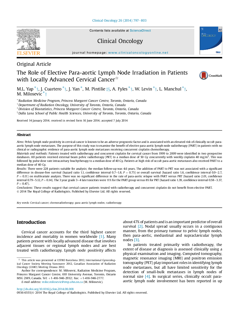 The Role of Elective Para-aortic Lymph Node Irradiation in Patients with Locally Advanced Cervical Cancer