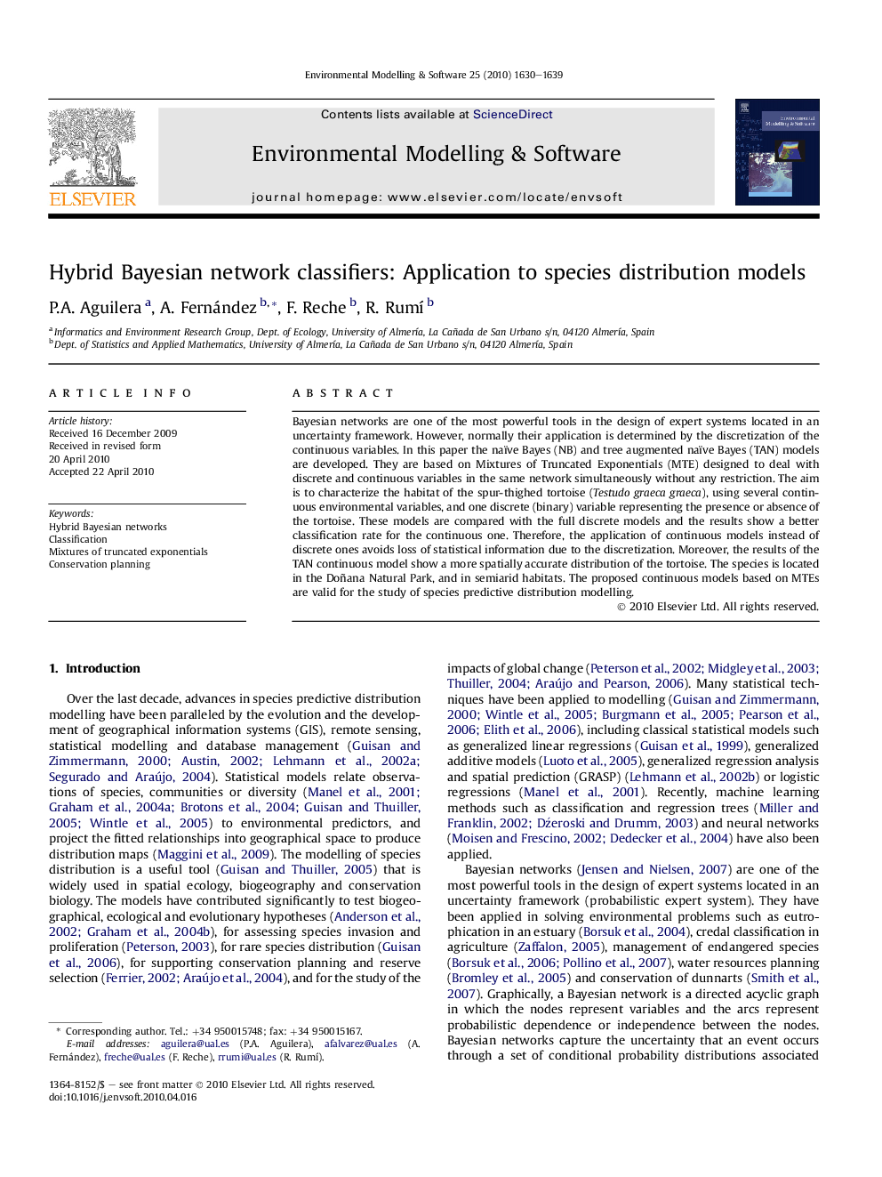 Hybrid Bayesian network classifiers: Application to species distribution models