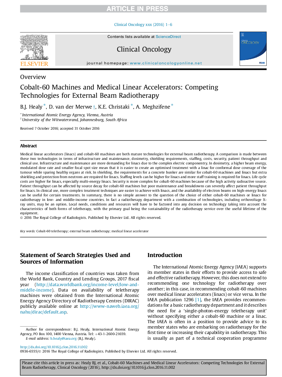 Cobalt-60 Machines and Medical Linear Accelerators: Competing Technologies for External Beam Radiotherapy