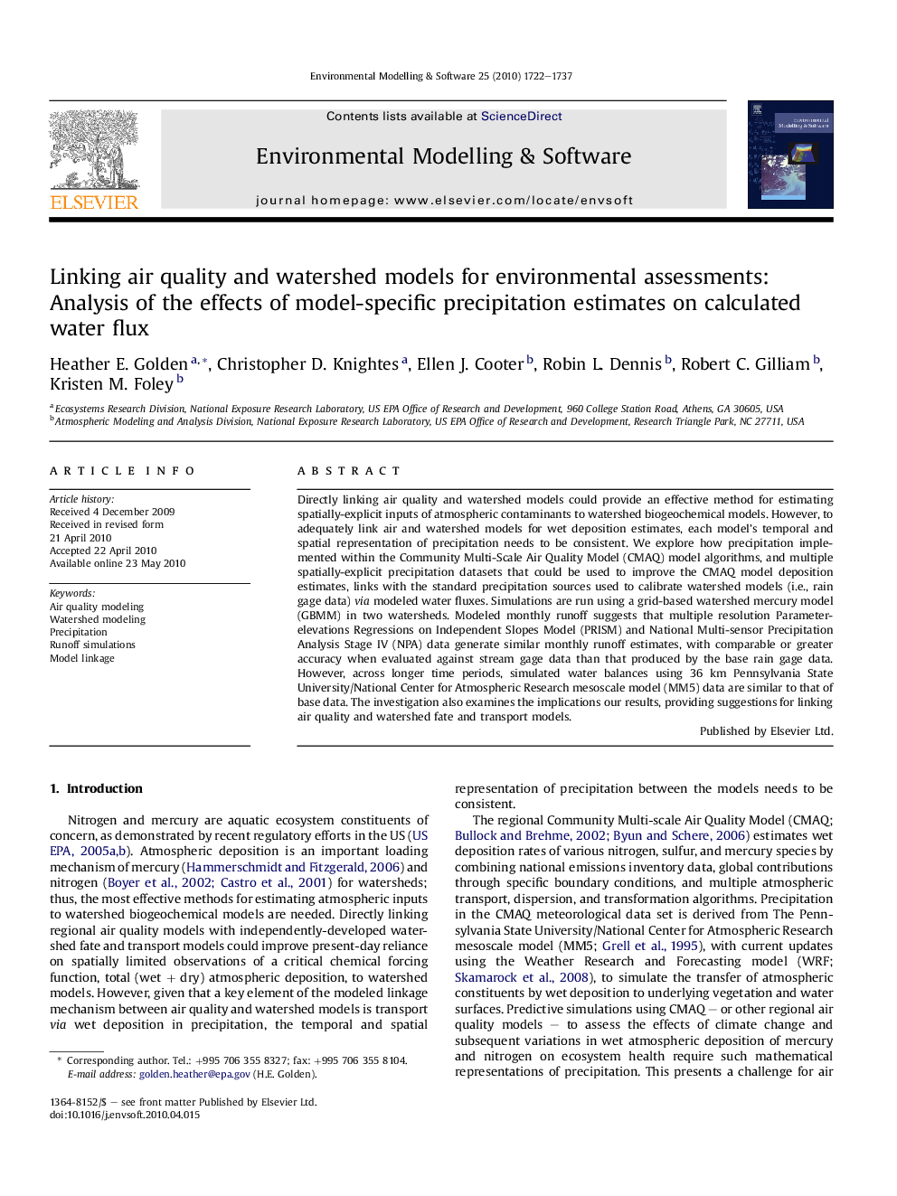 Linking air quality and watershed models for environmental assessments: Analysis of the effects of model-specific precipitation estimates on calculated water flux