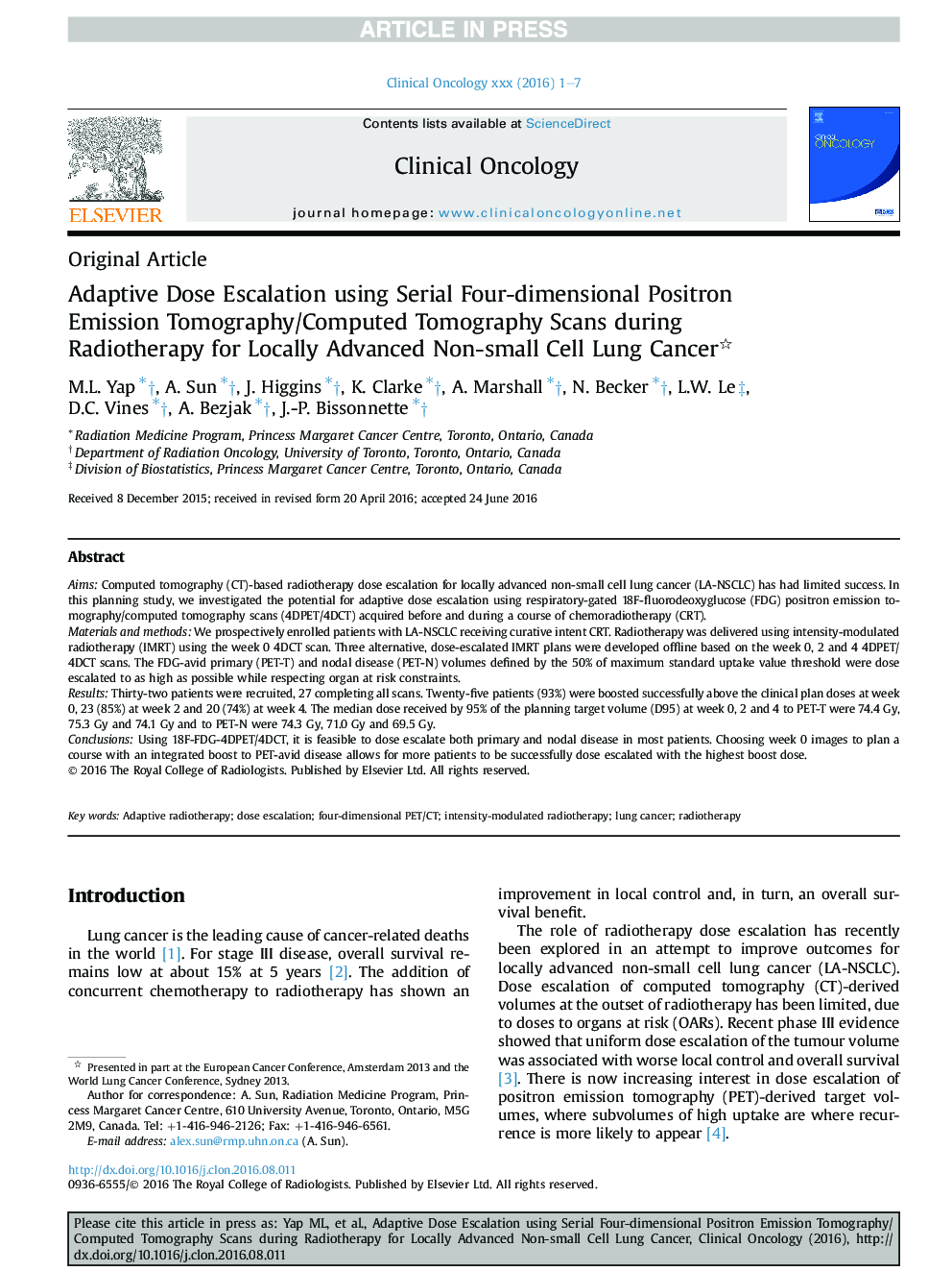 Adaptive Dose Escalation using Serial Four-dimensional Positron Emission Tomography/Computed Tomography Scans during Radiotherapy for Locally Advanced Non-small Cell Lung Cancer