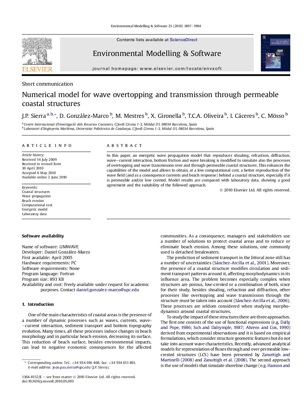 Numerical model for wave overtopping and transmission through permeable coastal structures