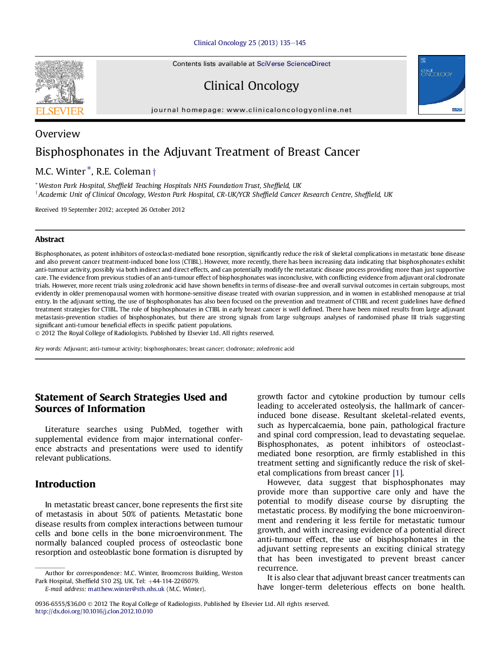 Bisphosphonates in the Adjuvant Treatment of Breast Cancer