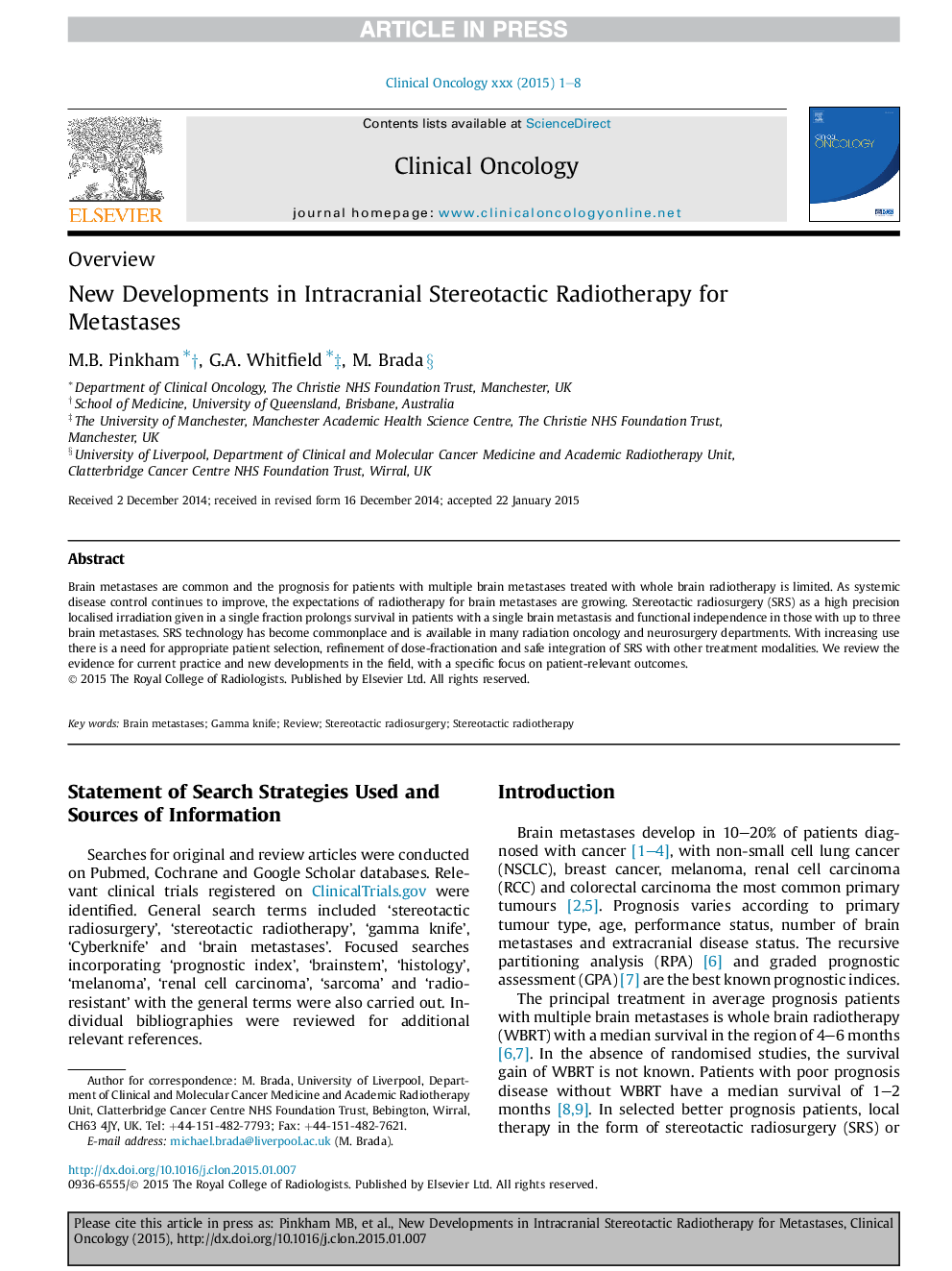 New Developments in Intracranial Stereotactic Radiotherapy for Metastases