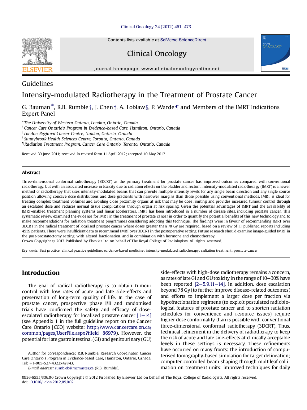 Intensity-modulated Radiotherapy in the Treatment of Prostate Cancer