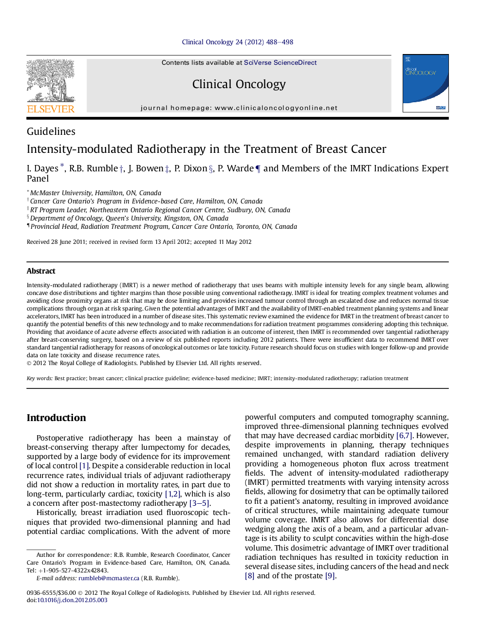 Intensity-modulated Radiotherapy in the Treatment of Breast Cancer