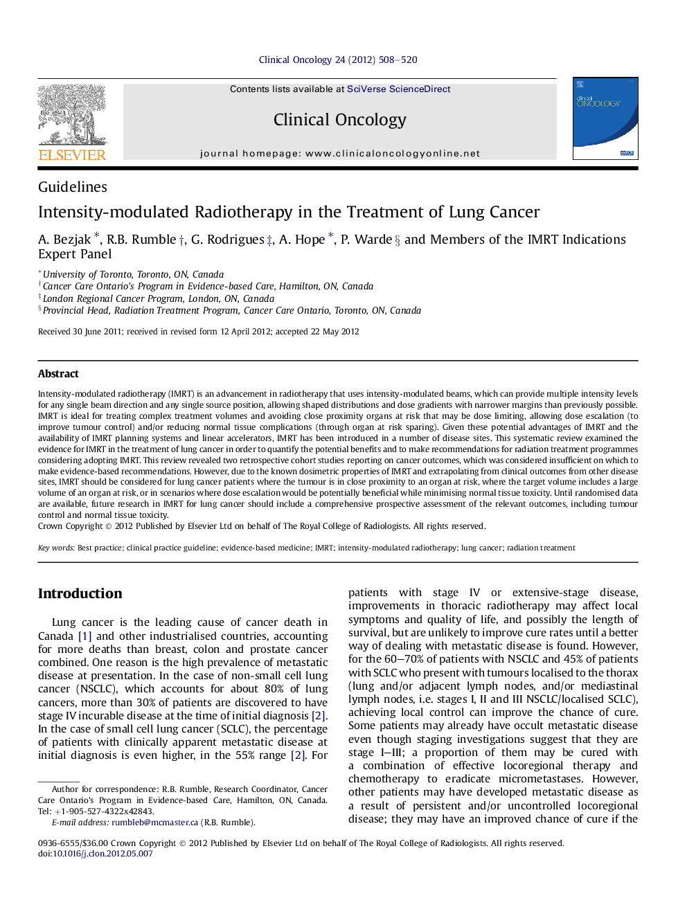 Intensity-modulated Radiotherapy in the Treatment of Lung Cancer