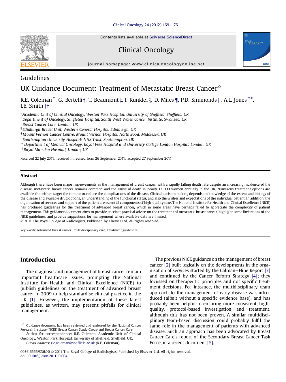 UK Guidance Document: Treatment of Metastatic Breast Cancer