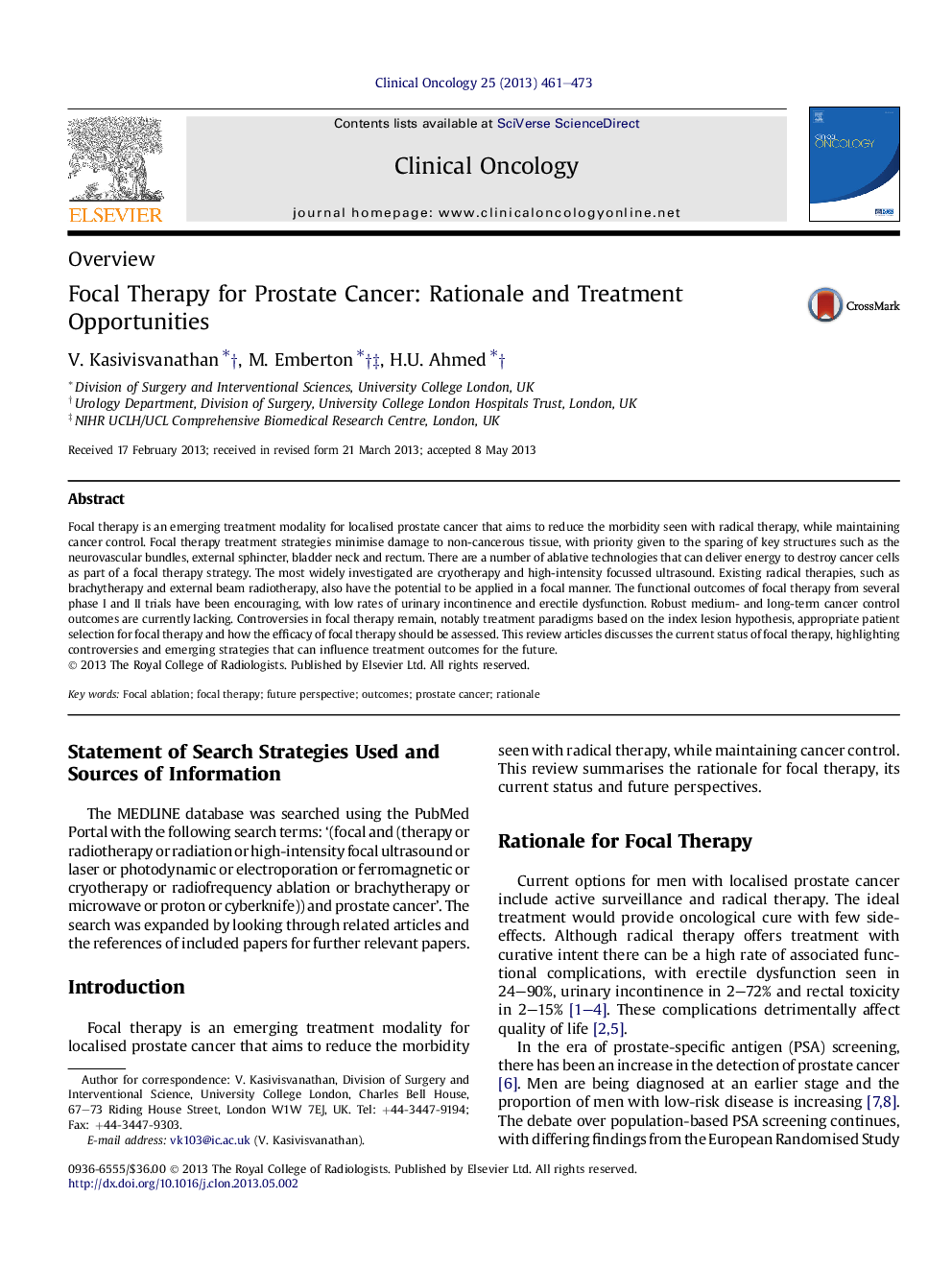 Focal Therapy for Prostate Cancer: Rationale and Treatment Opportunities