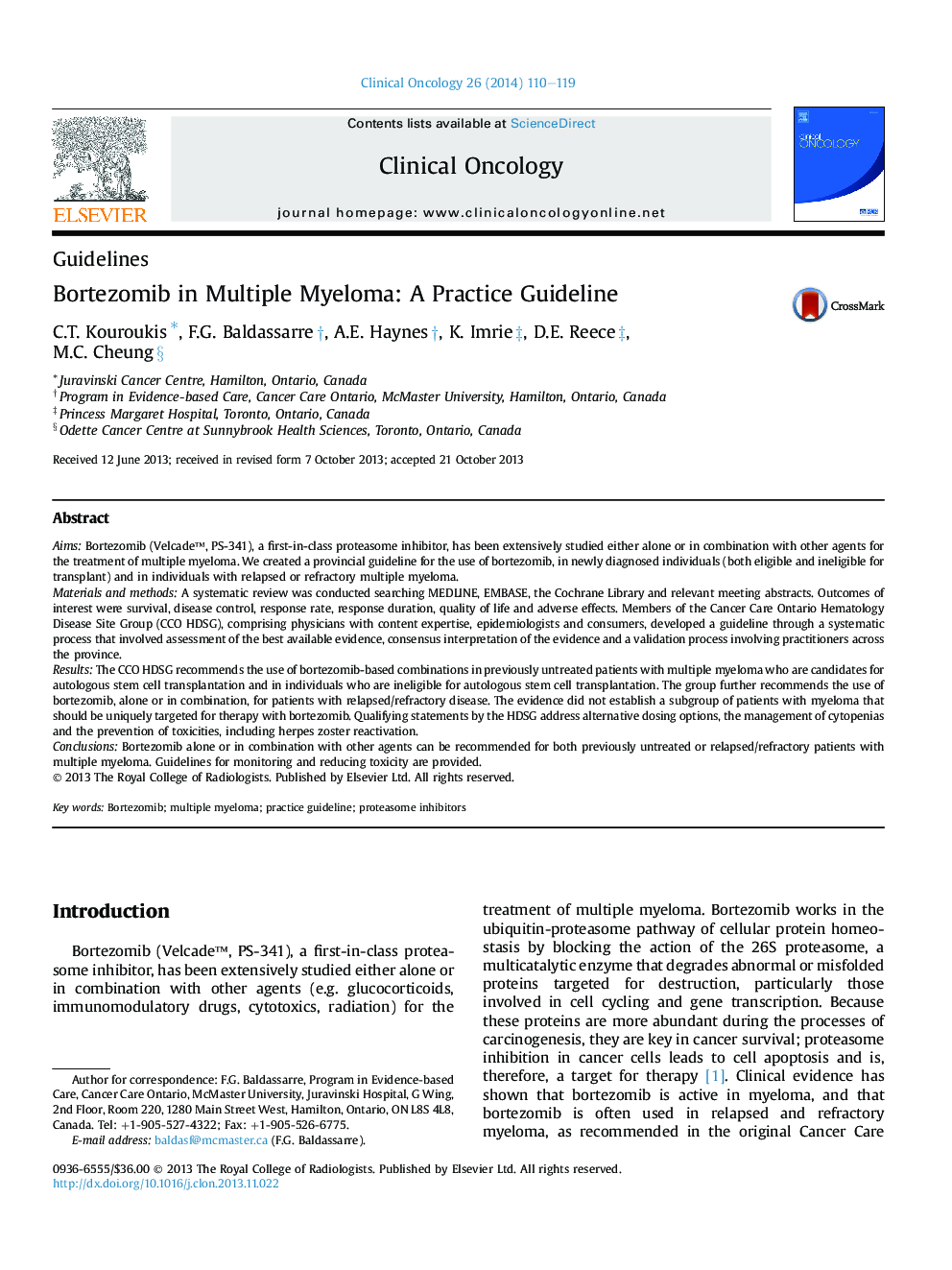 Bortezomib in Multiple Myeloma: A Practice Guideline