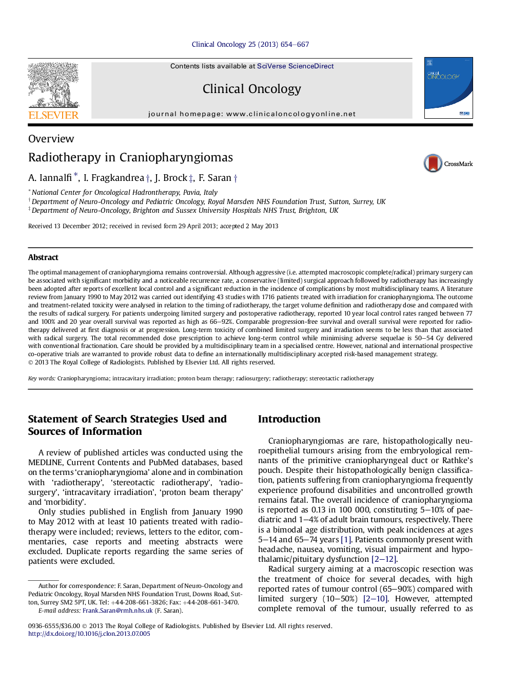 Radiotherapy in Craniopharyngiomas