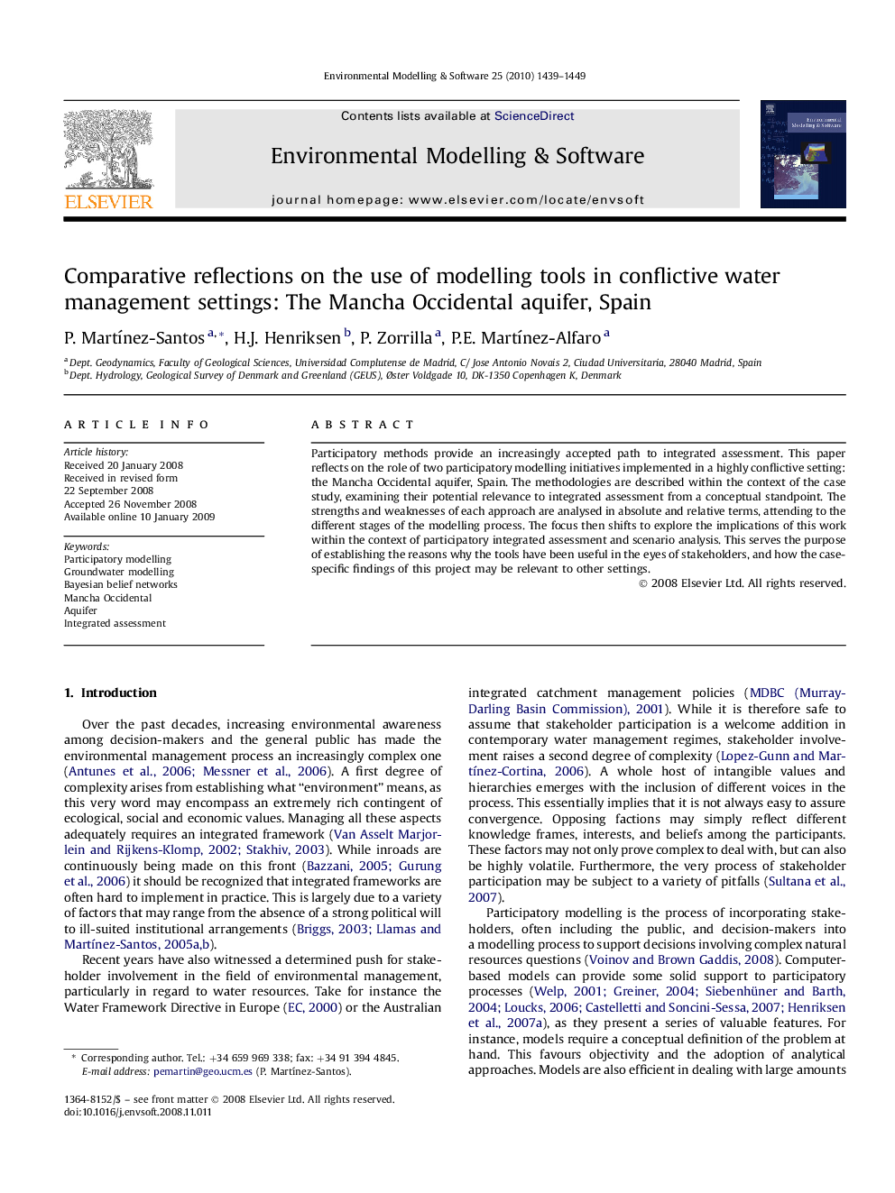 Comparative reflections on the use of modelling tools in conflictive water management settings: The Mancha Occidental aquifer, Spain