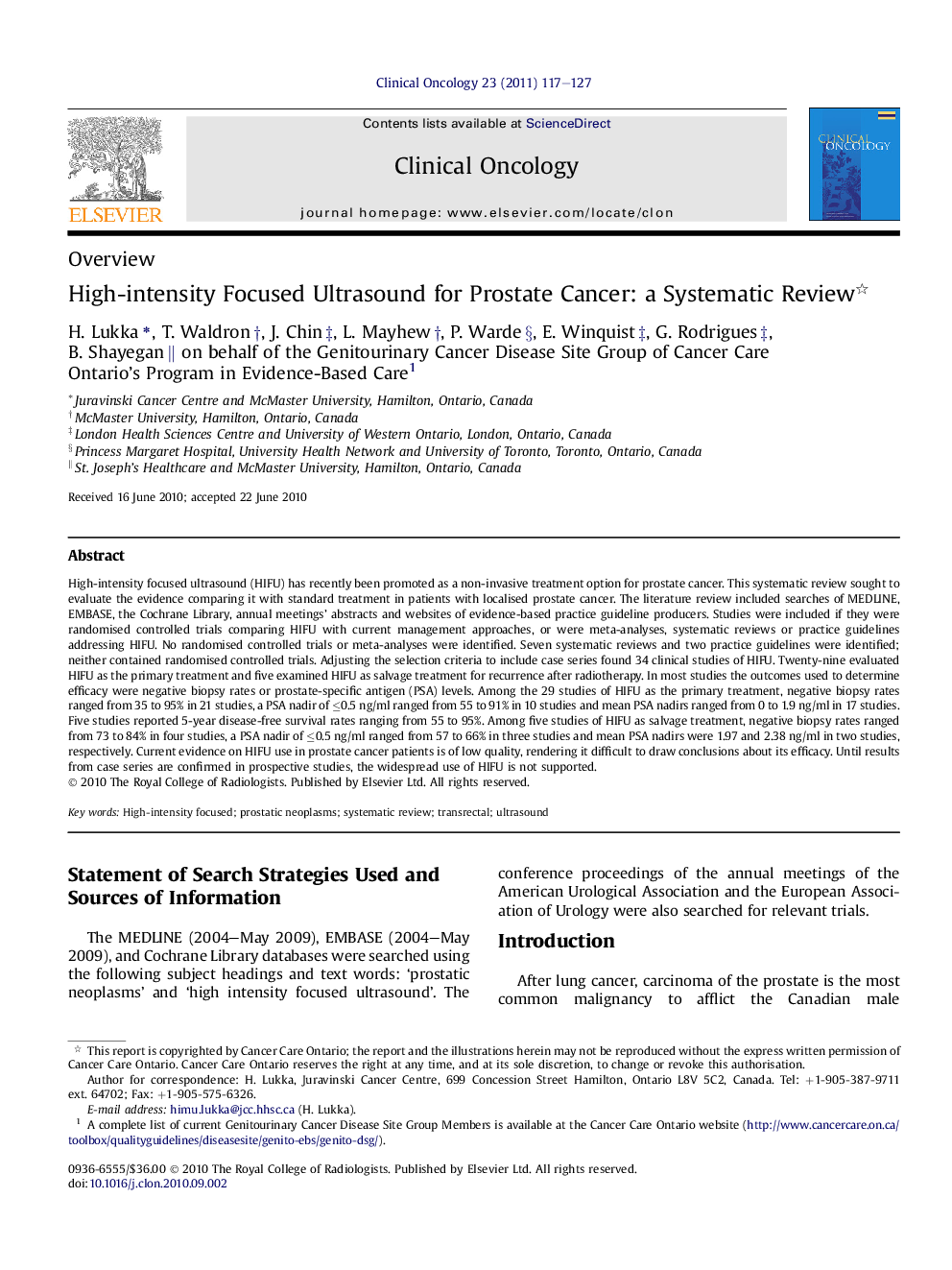 High-intensity Focused Ultrasound for Prostate Cancer: a Systematic Review