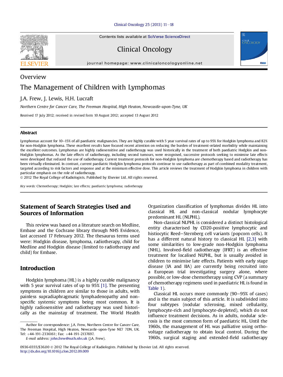 The Management of Children with Lymphomas