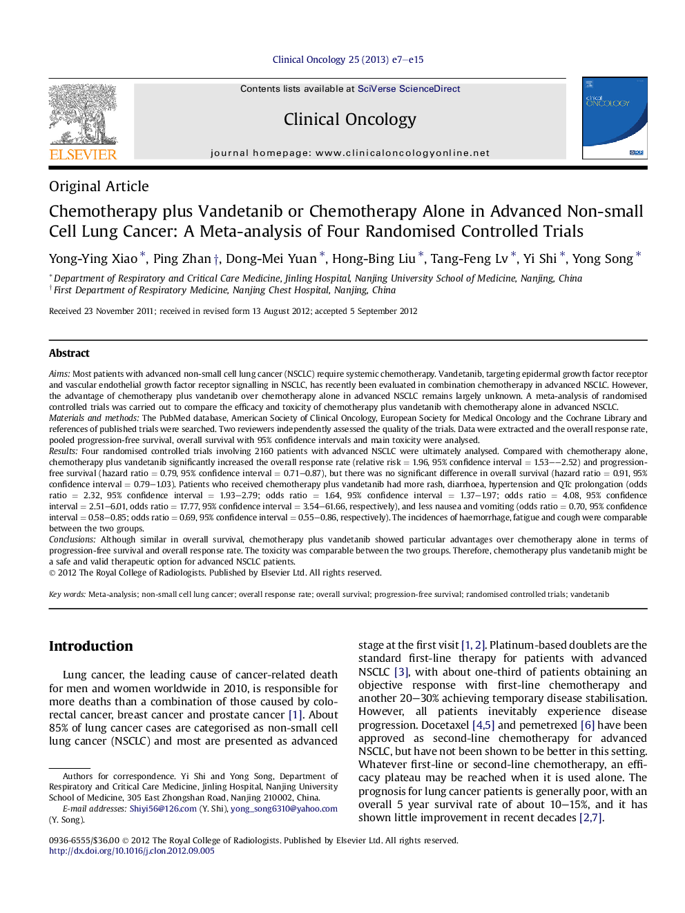 Chemotherapy plus Vandetanib or Chemotherapy Alone in Advanced Non-small Cell Lung Cancer: A Meta-analysis of Four Randomised Controlled Trials