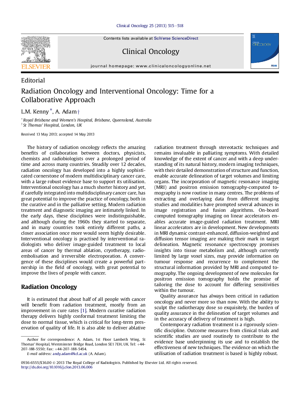 Radiation Oncology and Interventional Oncology: Time for a Collaborative Approach