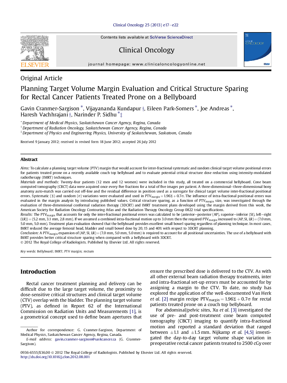 Planning Target Volume Margin Evaluation and Critical Structure Sparing for Rectal Cancer Patients Treated Prone on a Bellyboard