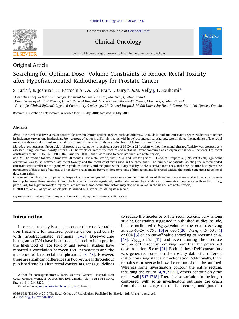 Searching for Optimal Dose-Volume Constraints to Reduce Rectal Toxicity after Hypofractionated Radiotherapy for Prostate Cancer