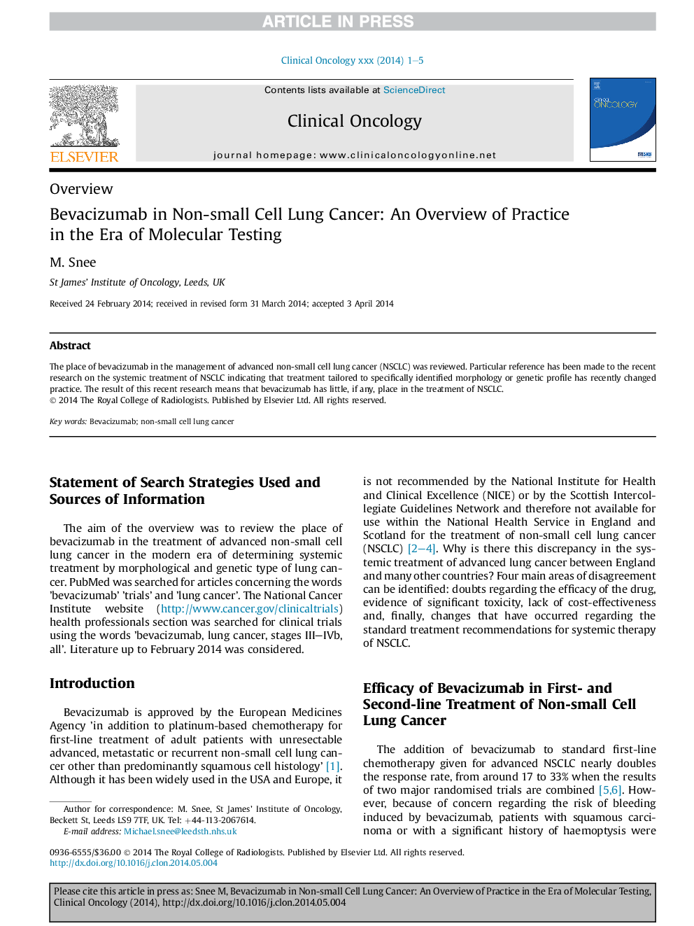 Bevacizumab in Non-small Cell Lung Cancer: An Overview of Practice in the Era of Molecular Testing