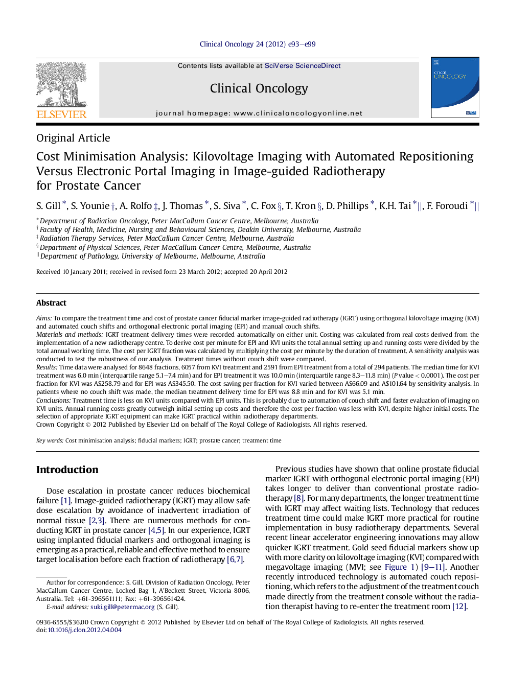 Cost Minimisation Analysis: Kilovoltage Imaging with Automated Repositioning Versus Electronic Portal Imaging in Image-guided Radiotherapy for Prostate Cancer