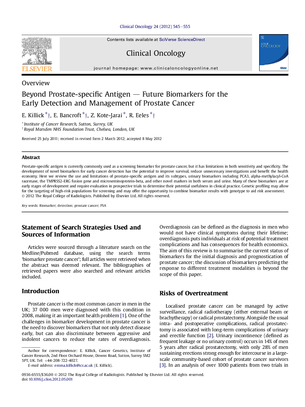 Beyond Prostate-specific Antigen - Future Biomarkers for the Early Detection and Management of Prostate Cancer