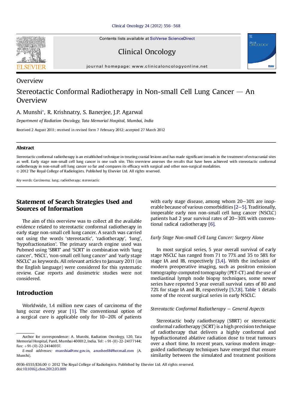 Stereotactic Conformal Radiotherapy in Non-small Cell Lung Cancer - An Overview