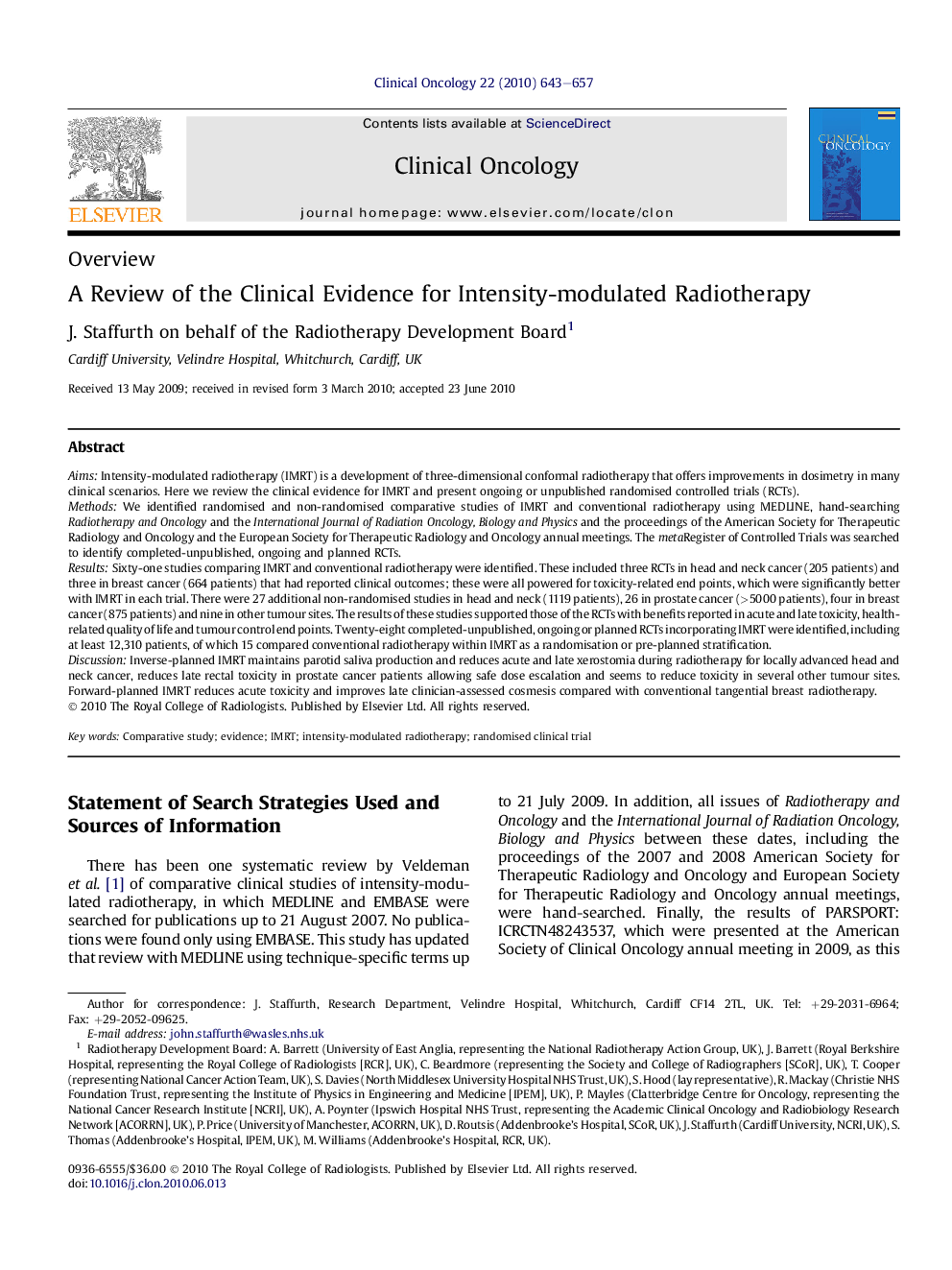 A Review of the Clinical Evidence for Intensity-modulated Radiotherapy