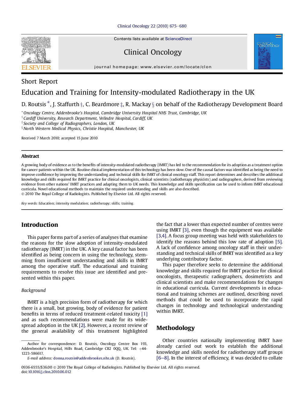 Education and Training for Intensity-modulated Radiotherapy in the UK