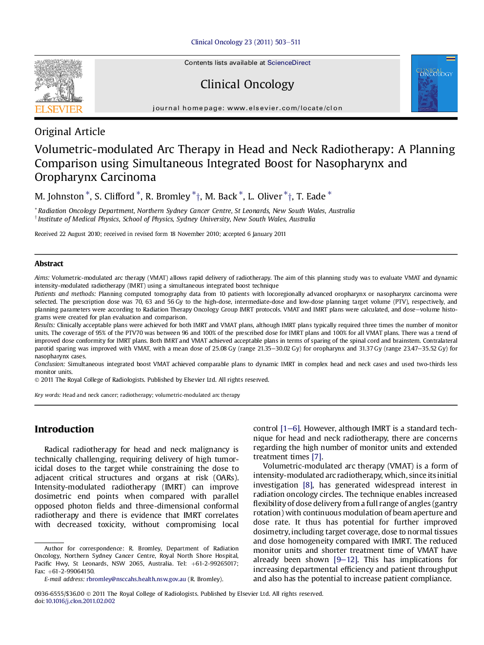 Volumetric-modulated Arc Therapy in Head and Neck Radiotherapy: A Planning Comparison using Simultaneous Integrated Boost for Nasopharynx and Oropharynx Carcinoma