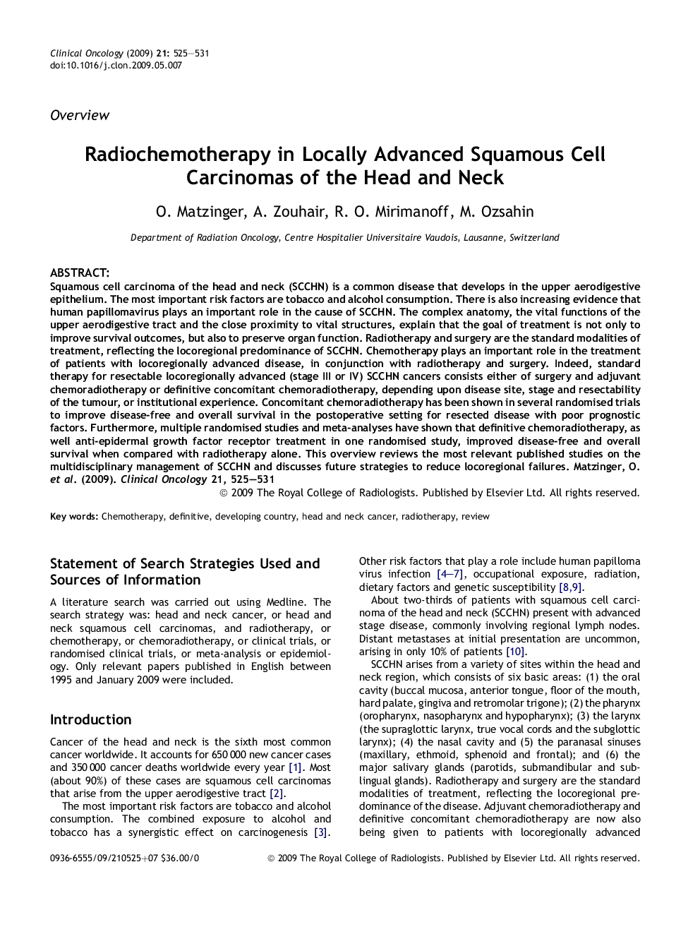 Radiochemotherapy in Locally Advanced Squamous Cell Carcinomas of the Head and Neck