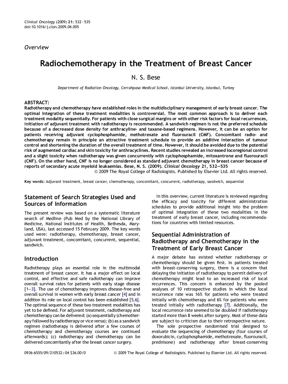 Radiochemotherapy in the Treatment of Breast Cancer