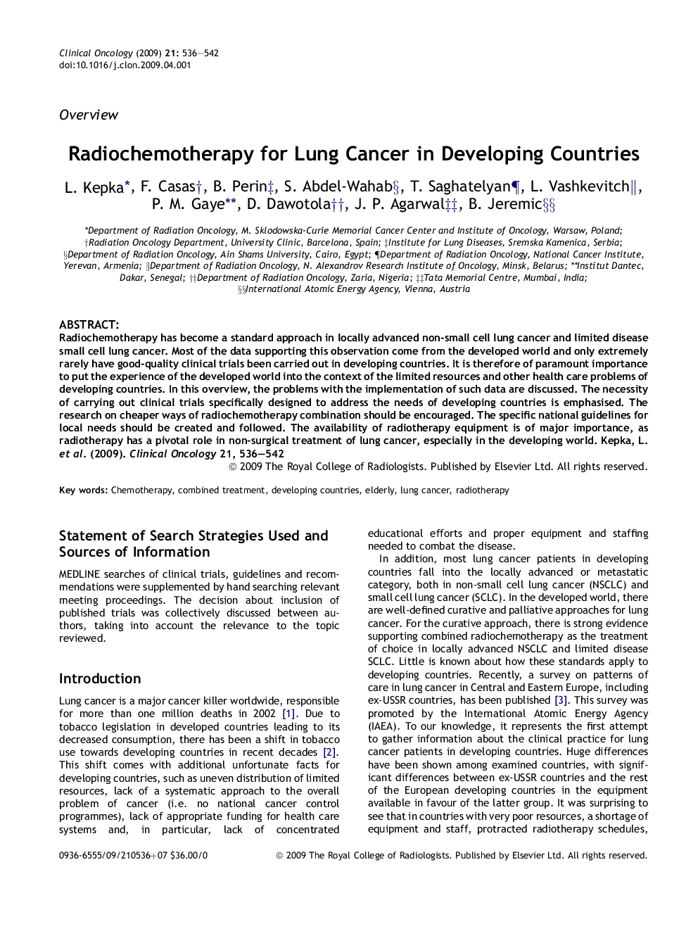 Radiochemotherapy for Lung Cancer in Developing Countries