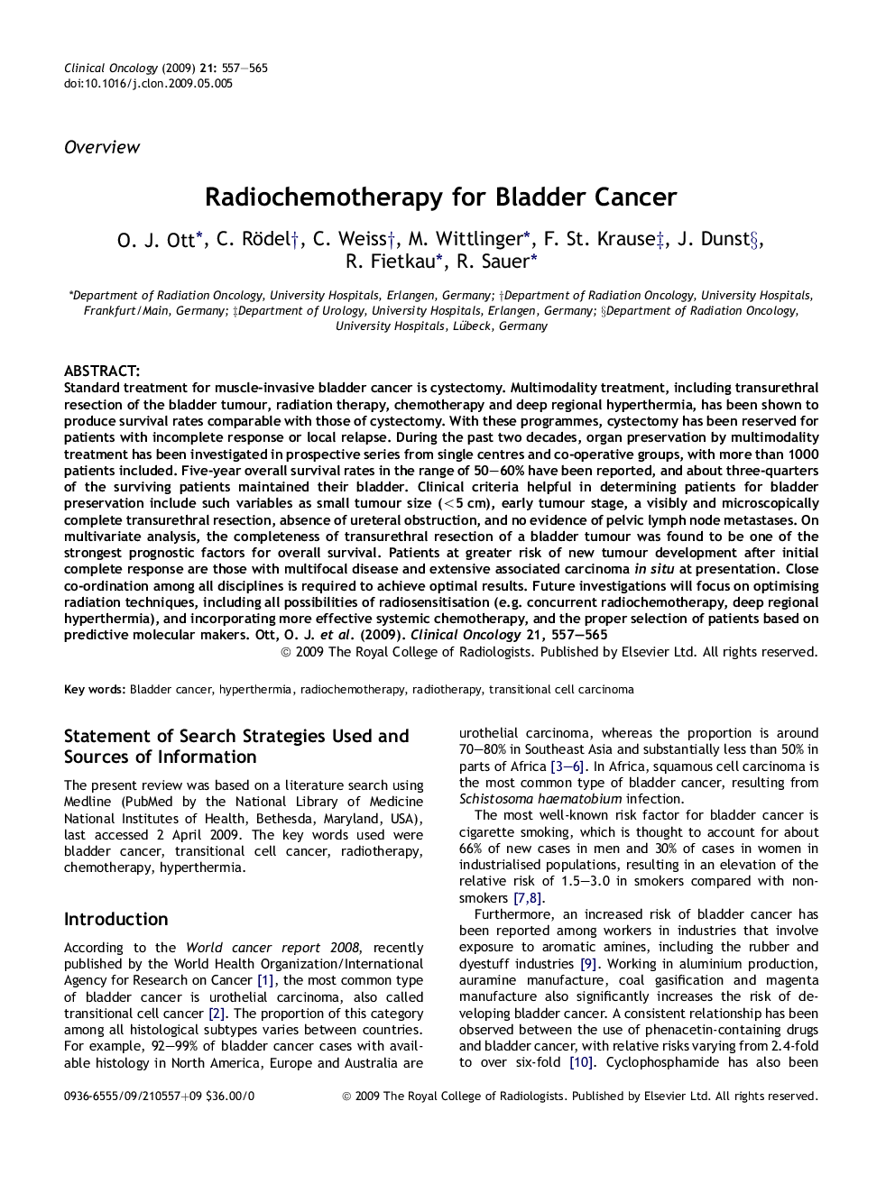 Radiochemotherapy for Bladder Cancer