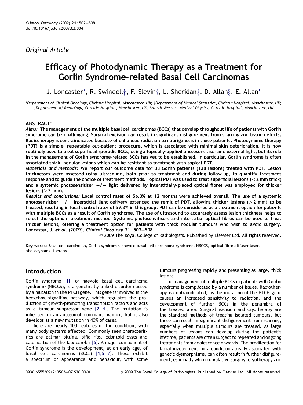 Efficacy of Photodynamic Therapy as a Treatment for Gorlin Syndrome-related Basal Cell Carcinomas