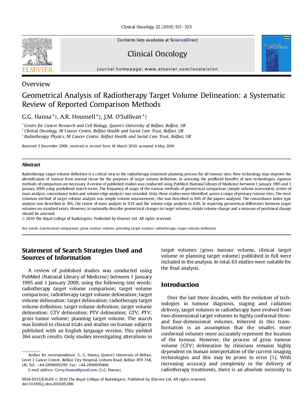 Geometrical Analysis of Radiotherapy Target Volume Delineation: a Systematic Review of Reported Comparison Methods