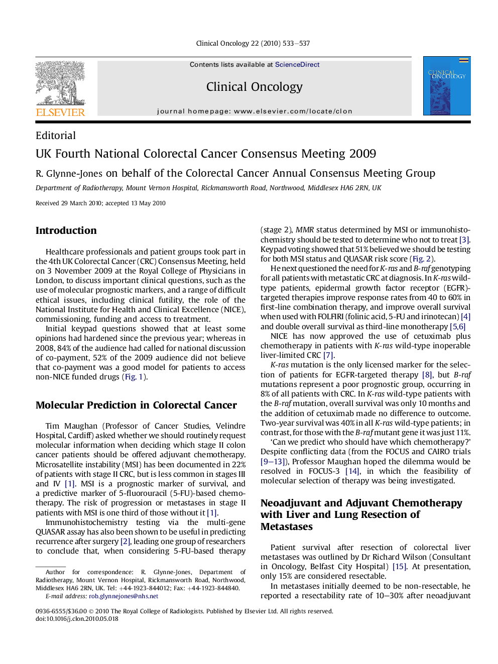 UK Fourth National Colorectal Cancer Consensus Meeting 2009